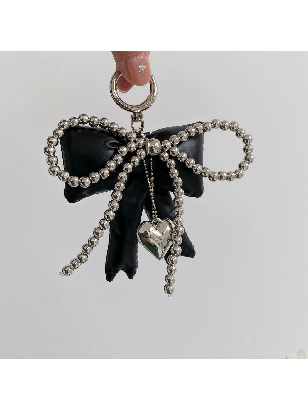 Keypus - Faux Leather Bow Heart Detail Bag Charm Keychain