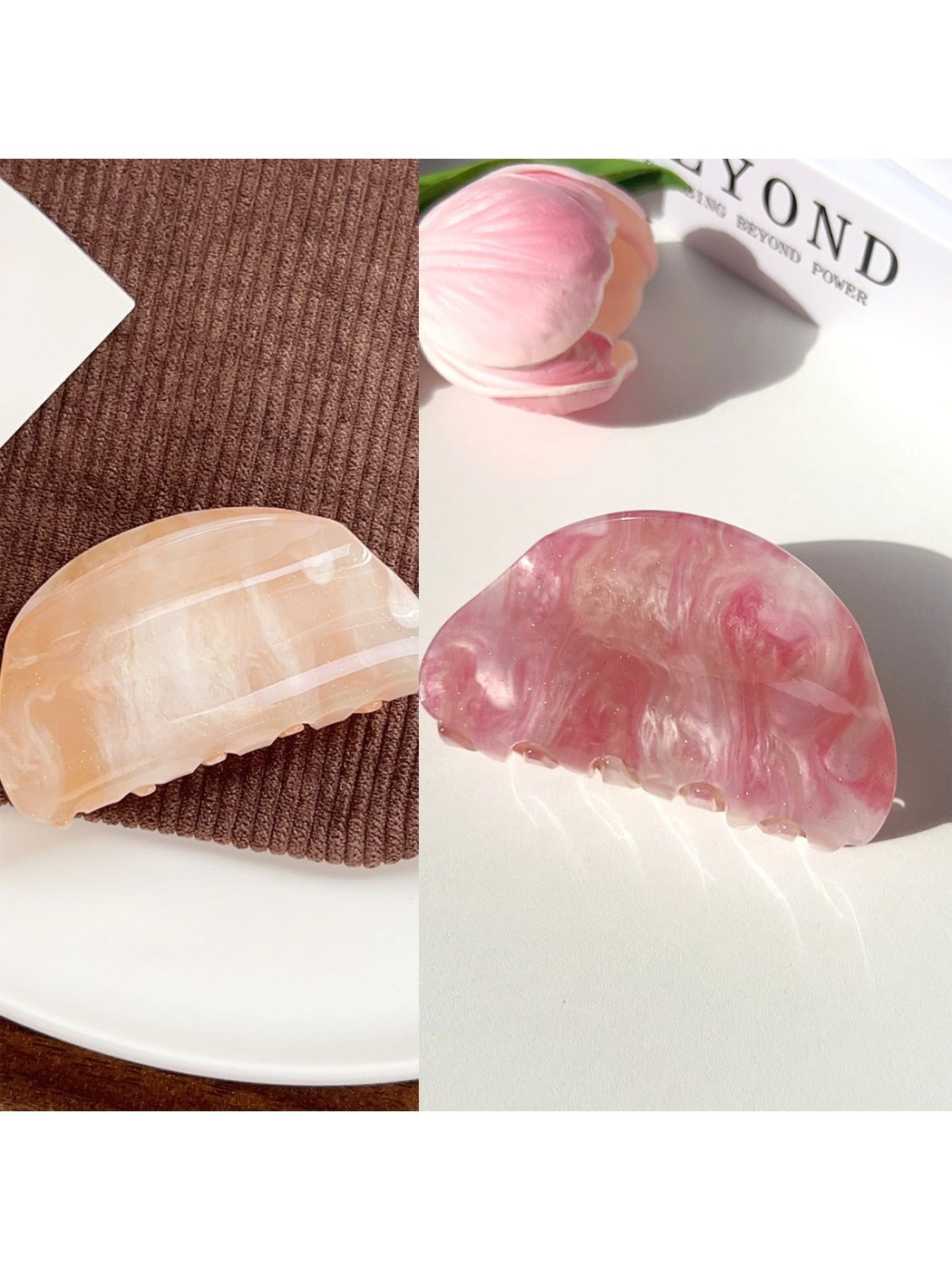 Beau semi circular hair claw clip shown in natural light
