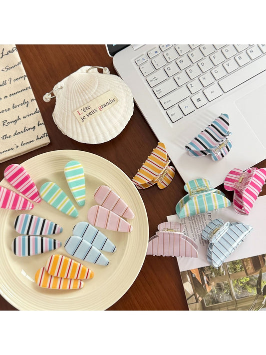 Beau - Sweet Style Striped Plastic Hair Claw Clip