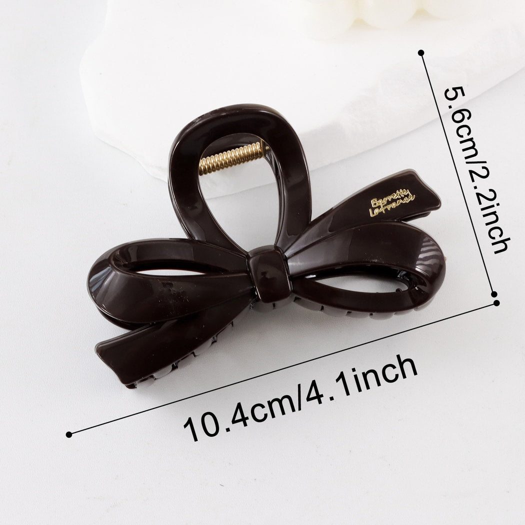 Beau - Glossy Solid Bow Ribbon Claw Clip