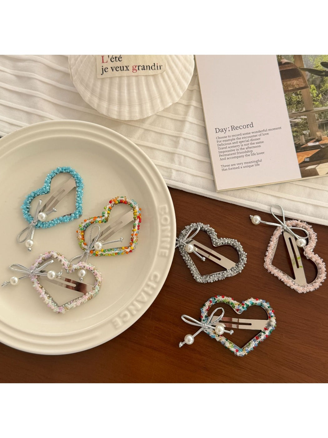 Beau - Heart Bow Beaded Front Hair Clip