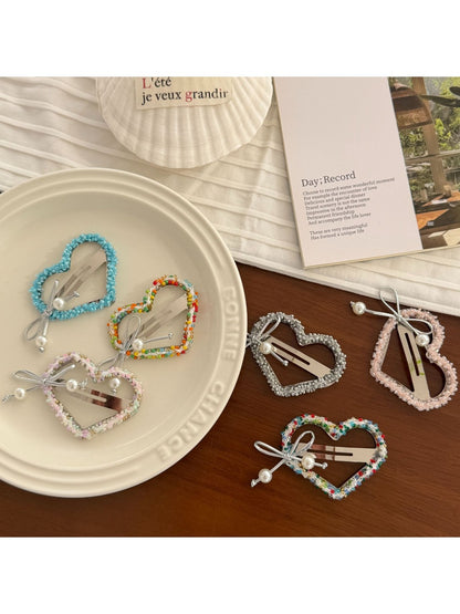 Beau - Heart Bow Beaded Front Hair Clip