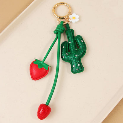 Keypus - PU Strawberry Cactus Bag Charm Keychain