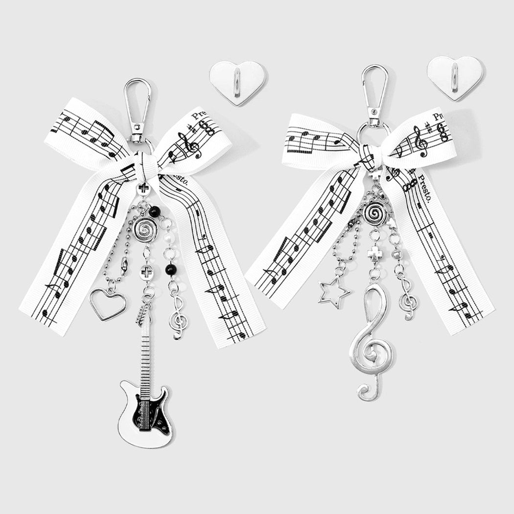 Keypus - Black and White Bow Music Charm Keychain
