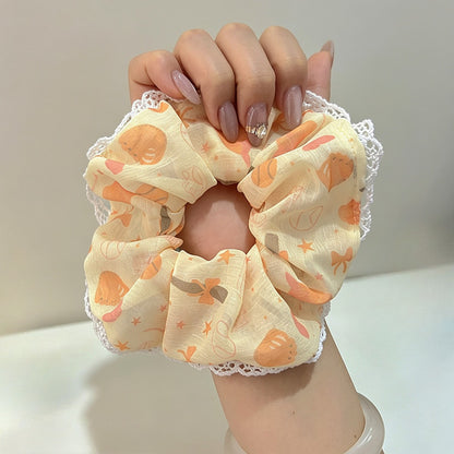 Gifty - Lace Trim Print Polyester Scrunchie