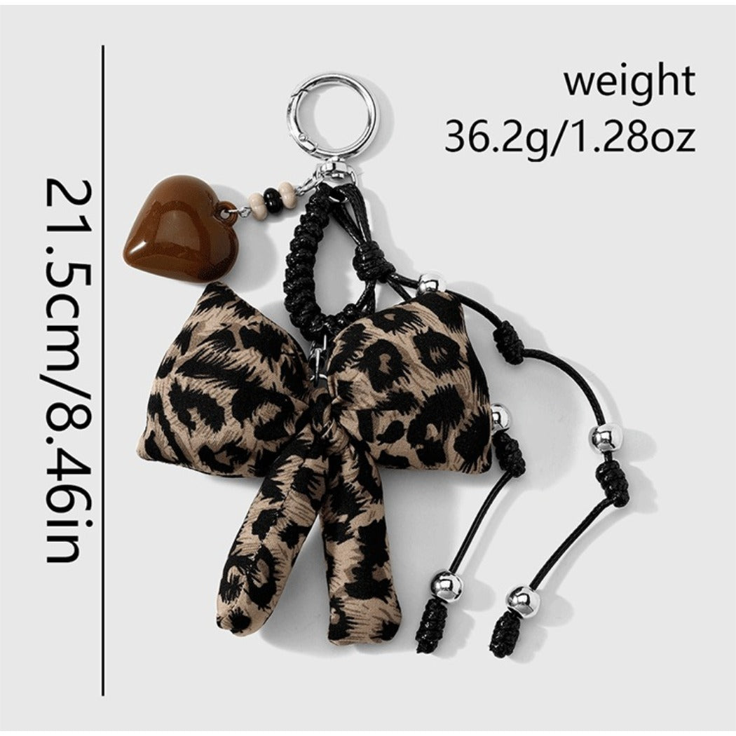 Keypus - Y2K Leopard Print Bow Heart Keychain