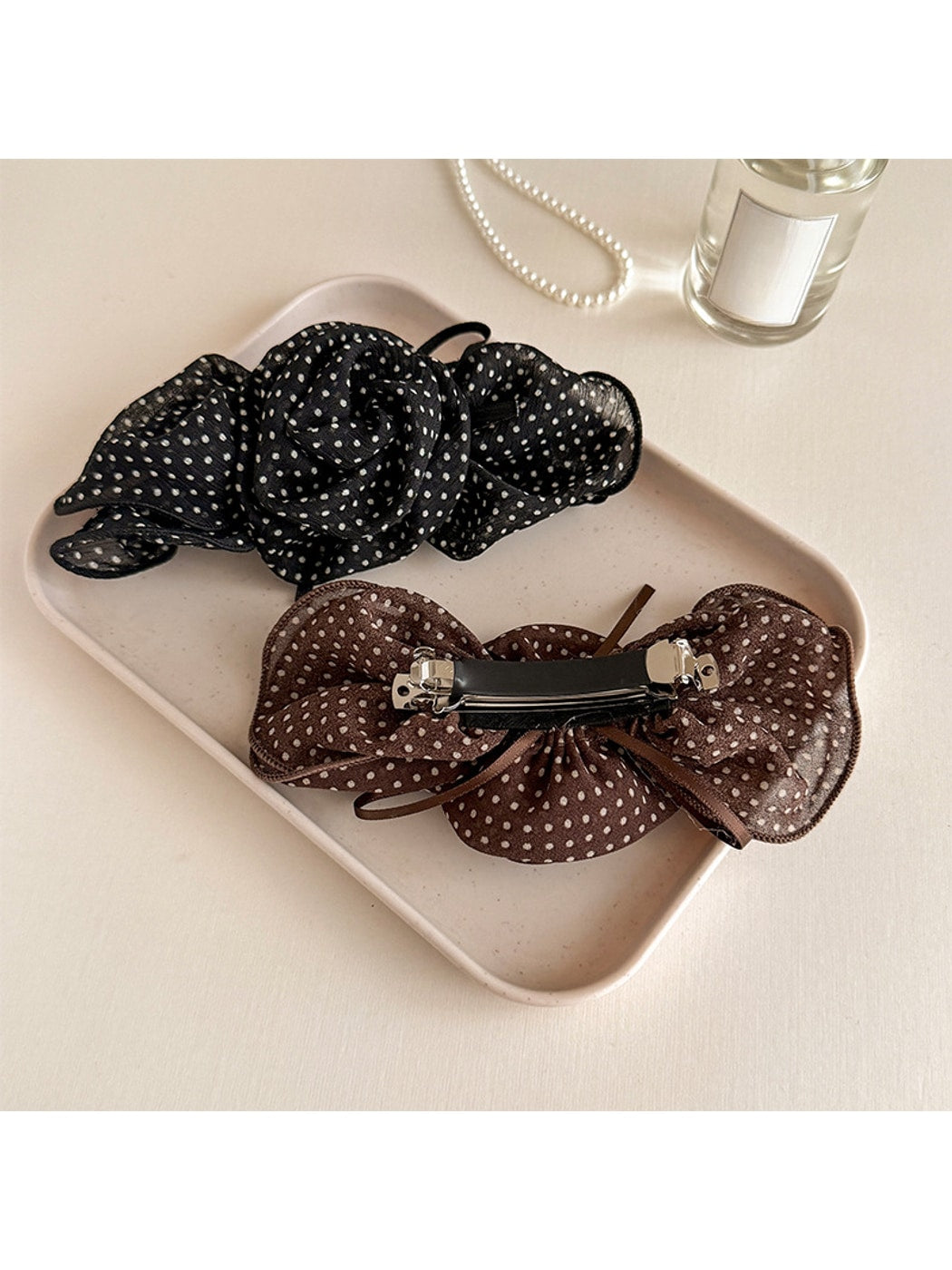Beau - Polka Dot Rose Mesh Spring Hair Clip