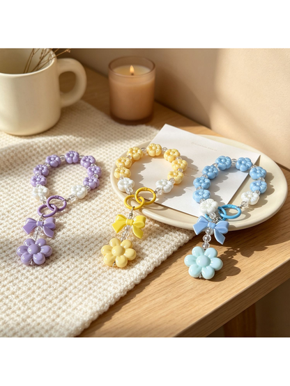 Keypus - Acrylic Floral Beaded Bag Charm Keychain