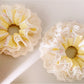 Yellow double layer lace scrunchie displayed flat with visible layers