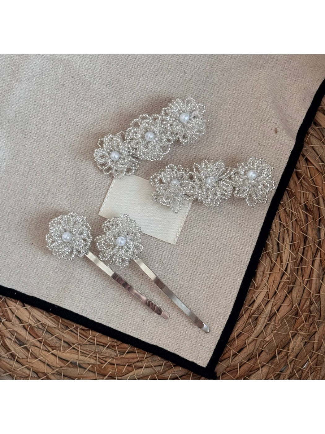 Beau - Beaded Floral Straight Bangs Hair Clip