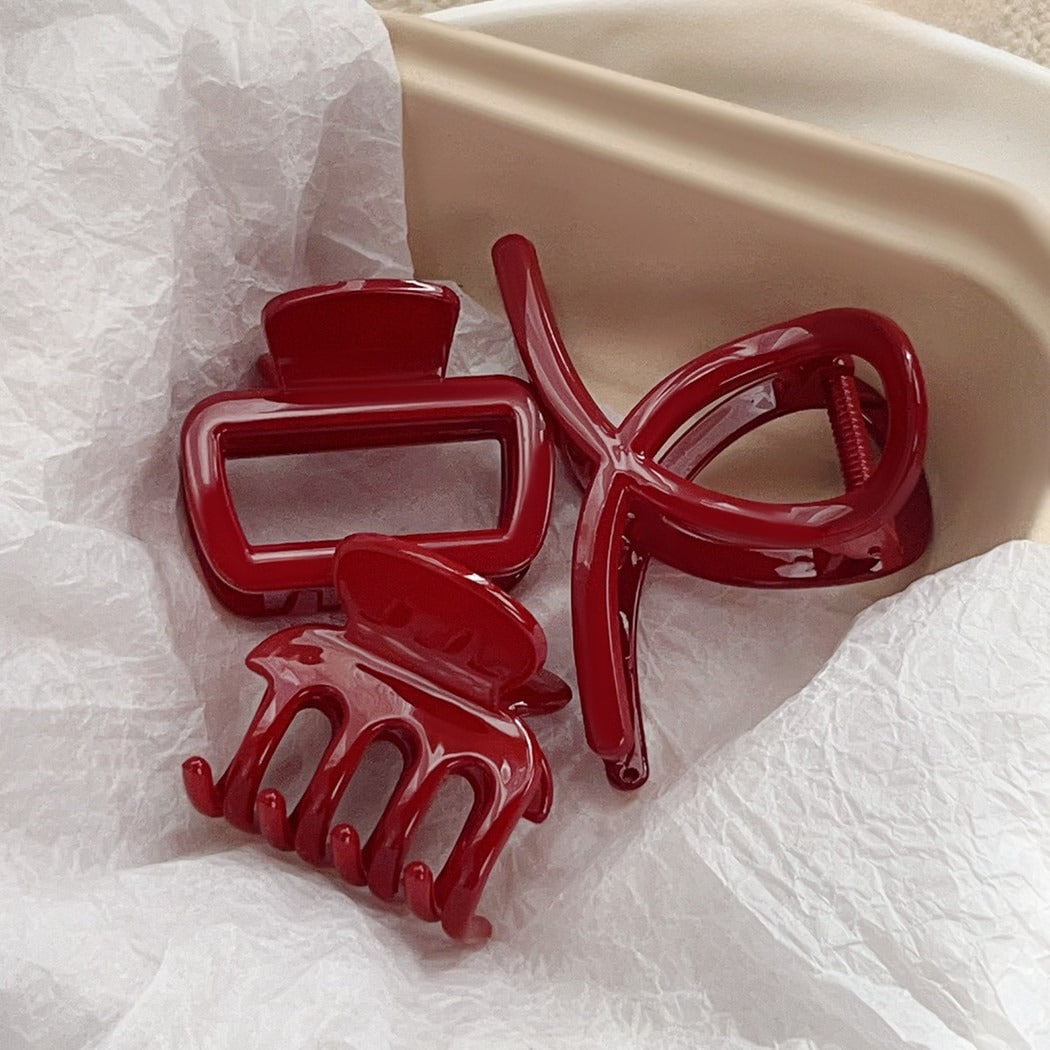 Beau - Red Glossy Geometric Detail Claw Clip