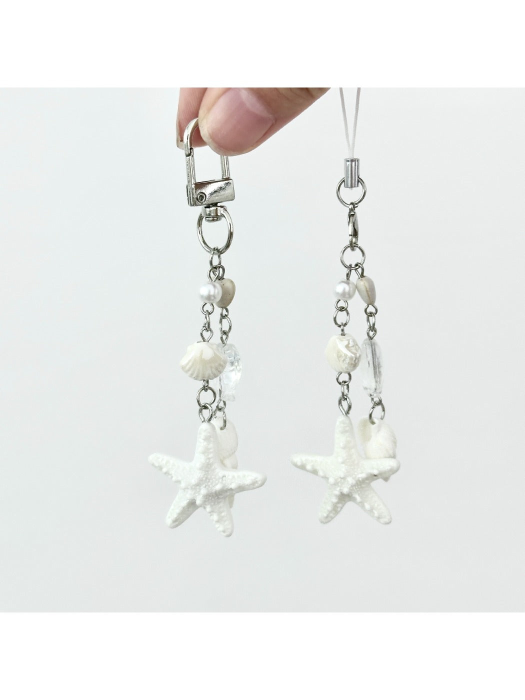 Mini starfish keychain displayed on a wooden surface