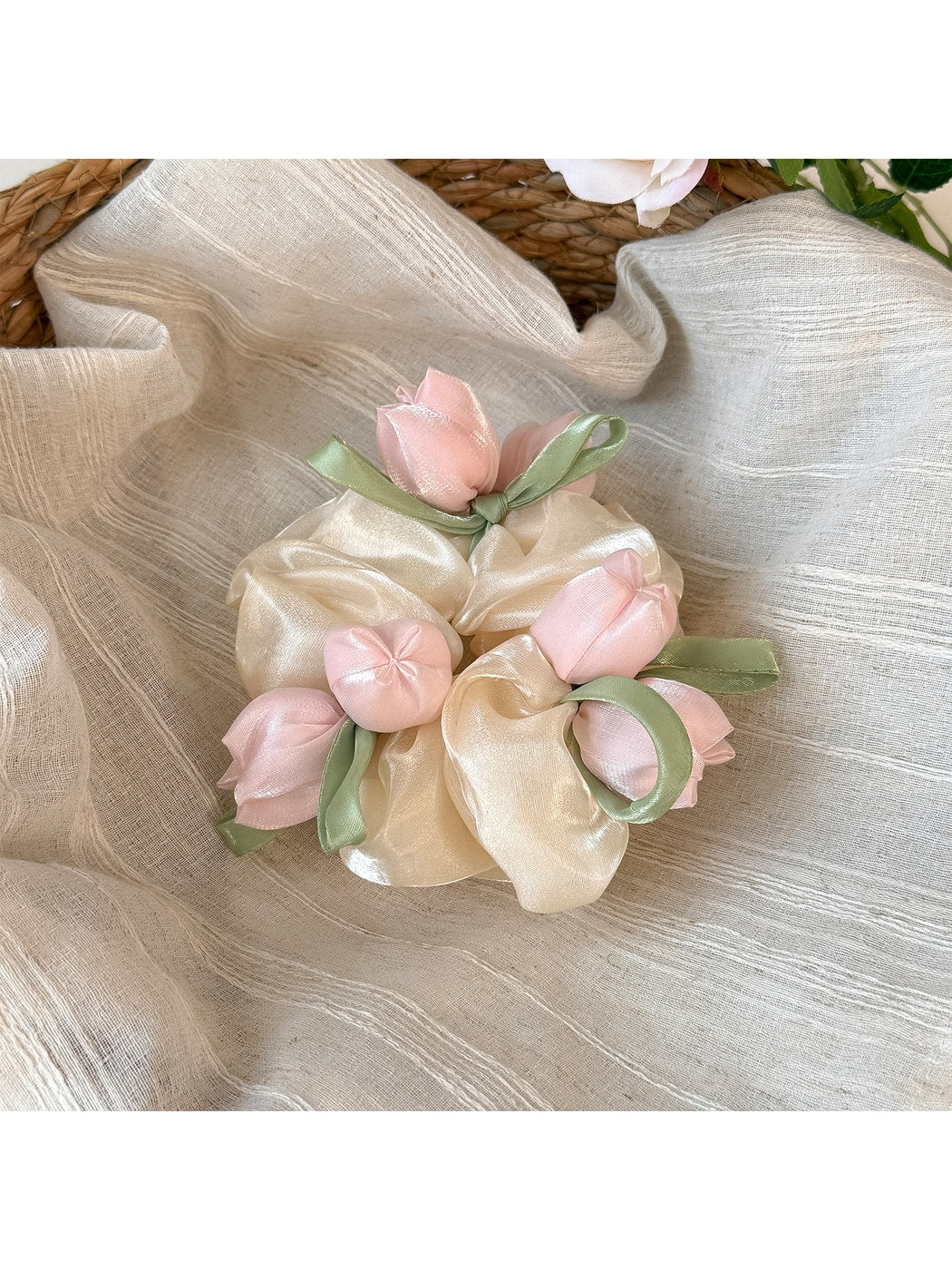 Gifty - Ruffled Flower Mesh Scrunchie