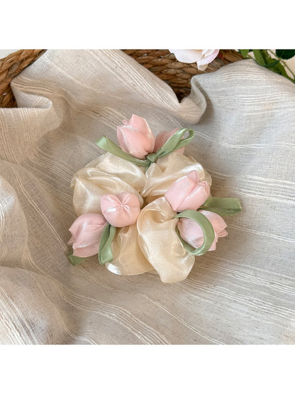 Gifty - Ruffled Flower Mesh Scrunchie