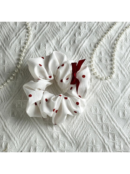 Gifty - Polka Dot Bow Polyester Fabric Scrunchie