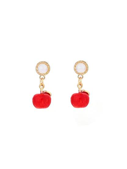 Earedge - Enamel Apple Alloy Drop Dangle Earrings
