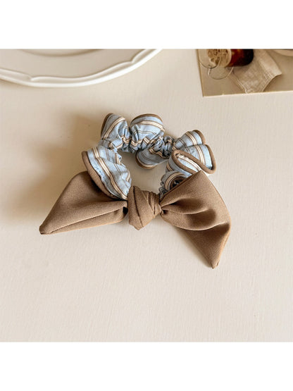Gifty - Striped Contrast Bow High Elastic Scrunchie