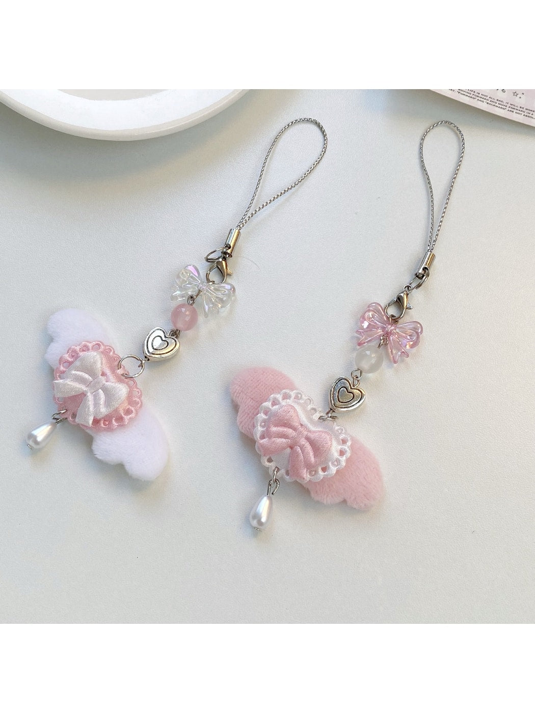 Keypus - Pink Angel Wing Bow Bag Charm Keychain