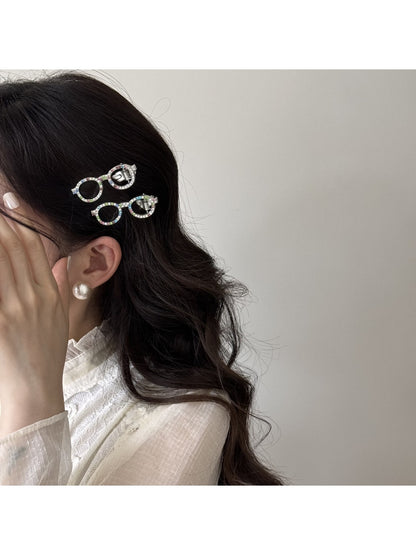 Beau - Rhinestone Eyeglasses Shape Alloy Hair Clip