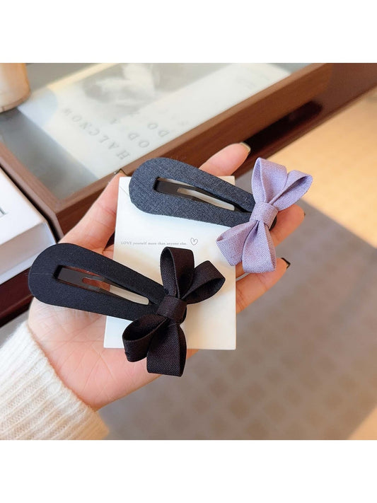 Beau - Simple Bow Side Hair Snap Barrette Clip