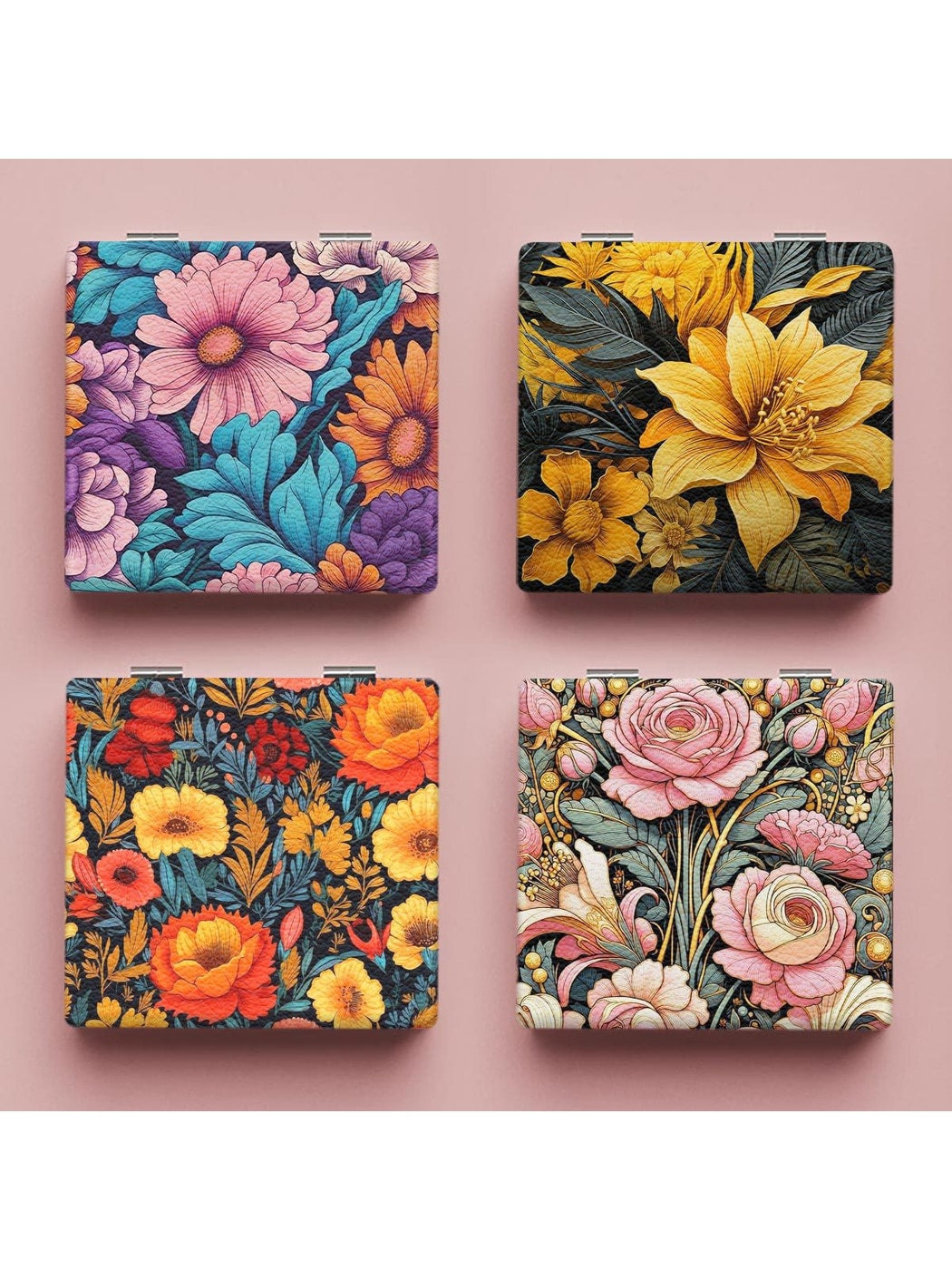 Mirroray - Bright Floral Print Foldable Portable Makeup Mirror