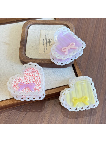 Beau - Acetic Acid Bowknot Heart-shaped Hairpin