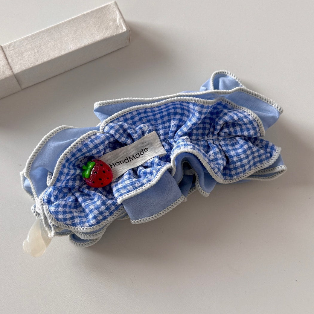 Gifty - Strawberry Detail Plaid Fabric Hair Scrunchie