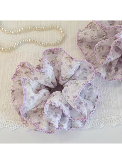 Gifty - Lavender Double Layer Floral Print Polyester Scrunchie