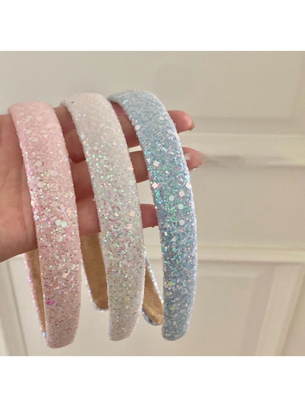 Close-up of Gifty Dreamy Sparkly Sweet Headband with pink and silver glitter details
