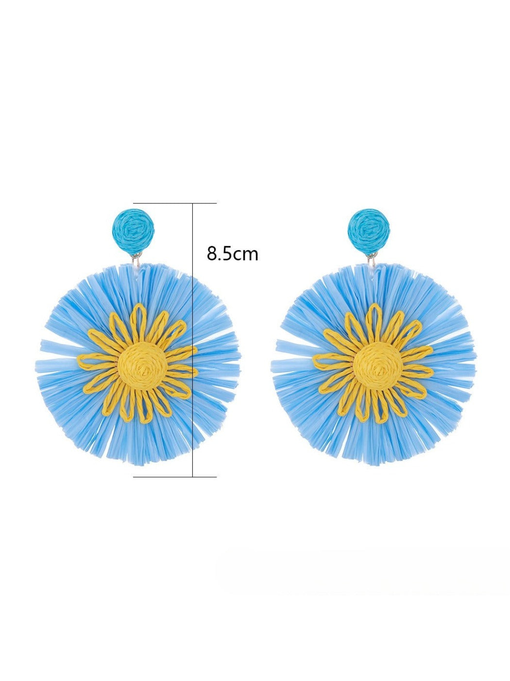 Side view of sunflower shaped earrings showing layered petals and stud backing