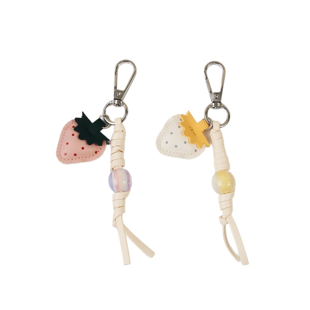 Keypus - Strawberry Beaded PU Bag Charm Keychain