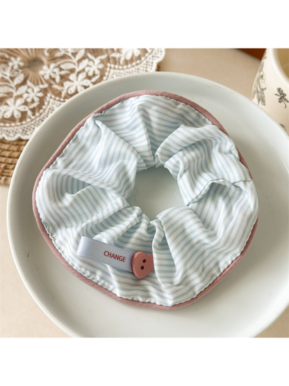 Gifty - Striped Heart Button High Stretch Scrunchie