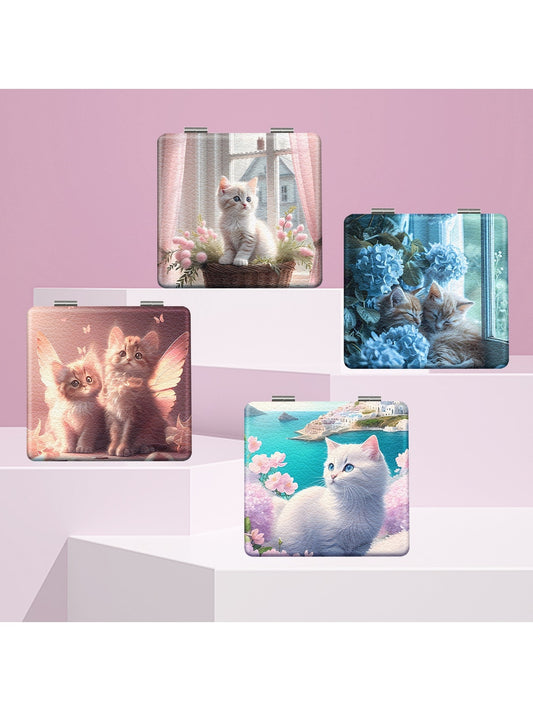 Mirroray - Cute Cat Print Portable Folding Makeup Mirror