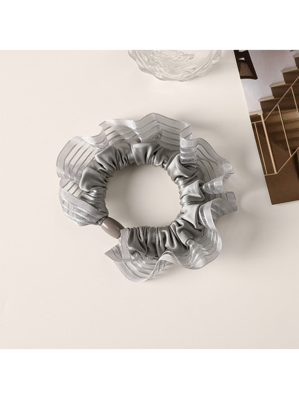 Gifty - Pleated Mesh Ruffled Edge Scrunchie
