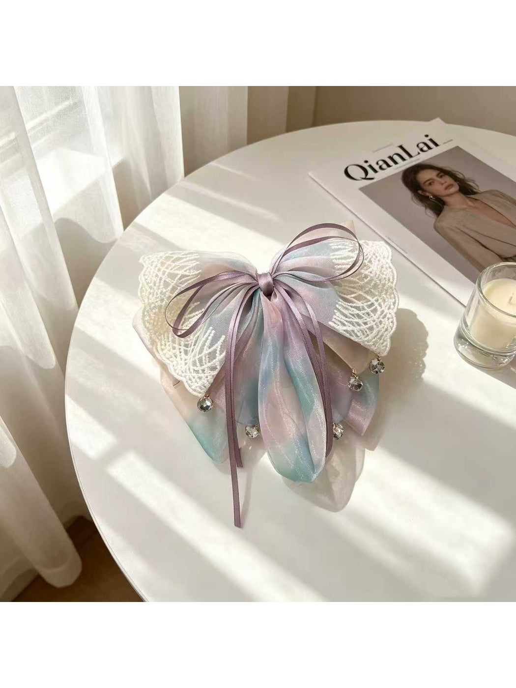 Beau - Lace Bow Mesh Ribbon Tail Claw Clip