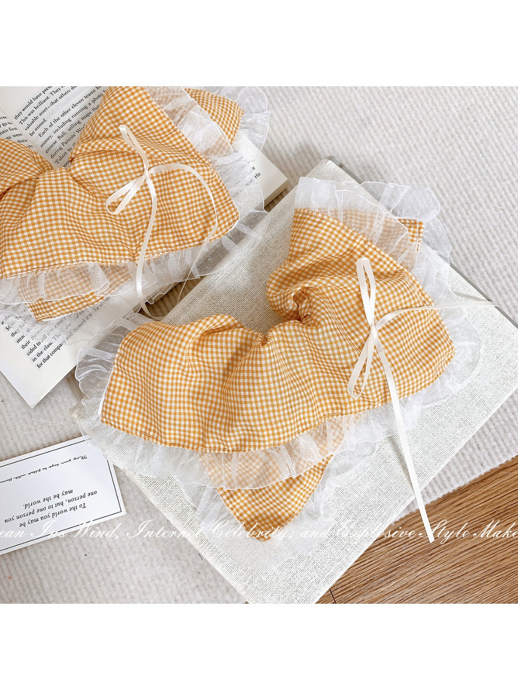 Gifty - Yellow Plaid Hair Tie with Lace
