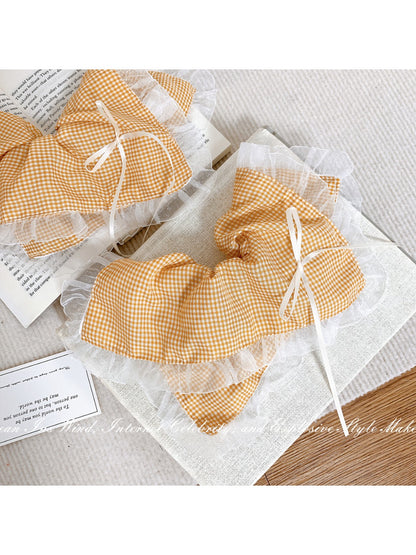 Gifty - Yellow Plaid Hair Tie with Lace
