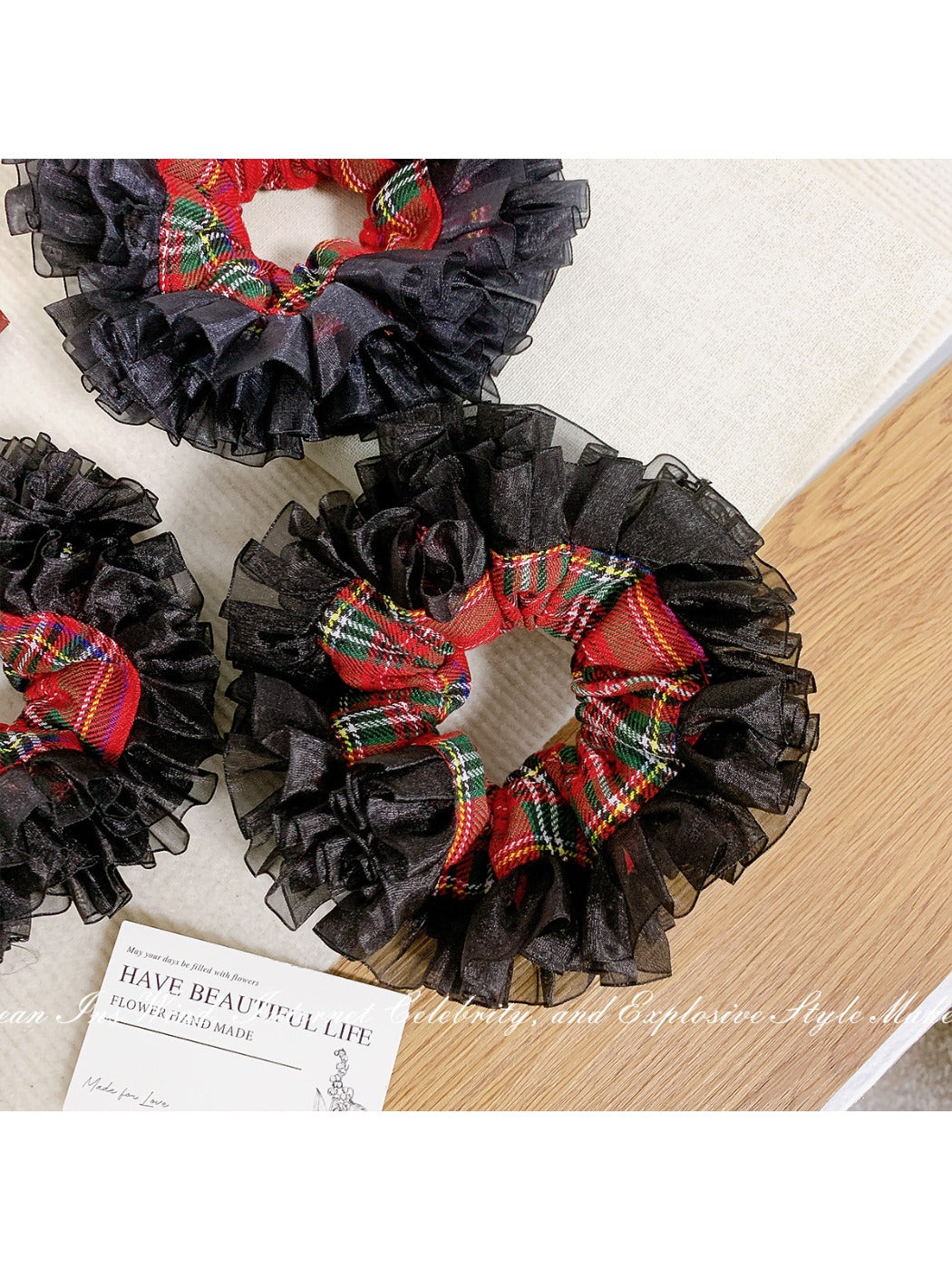 Gifty - Double Layer Plaid Ruffled Hair Ties
