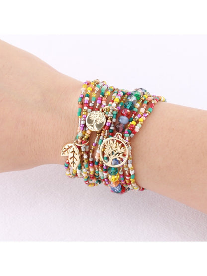Close-up of Lovra bracelet showing detailed colorful beads and elastic string