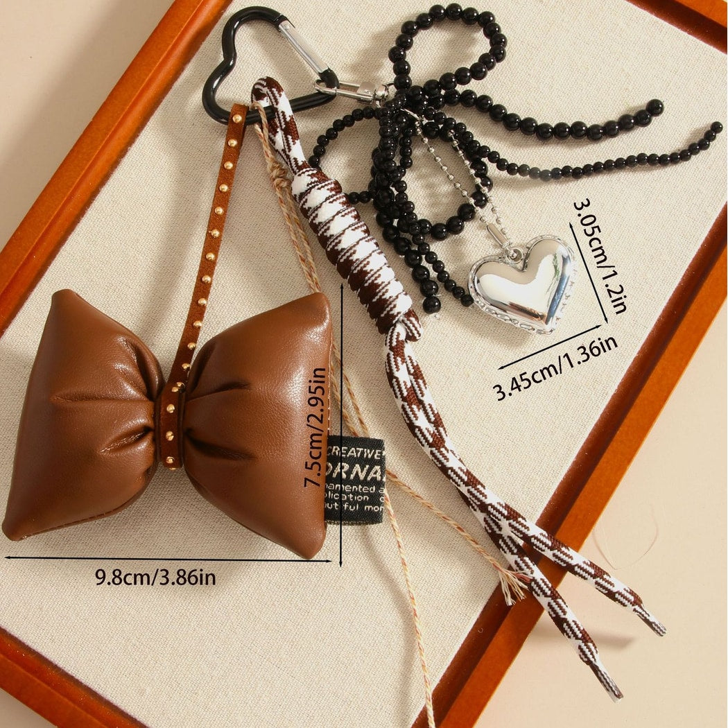 Keypus - Heart Pattern PU Strap Alloy Bag Charm Keychain