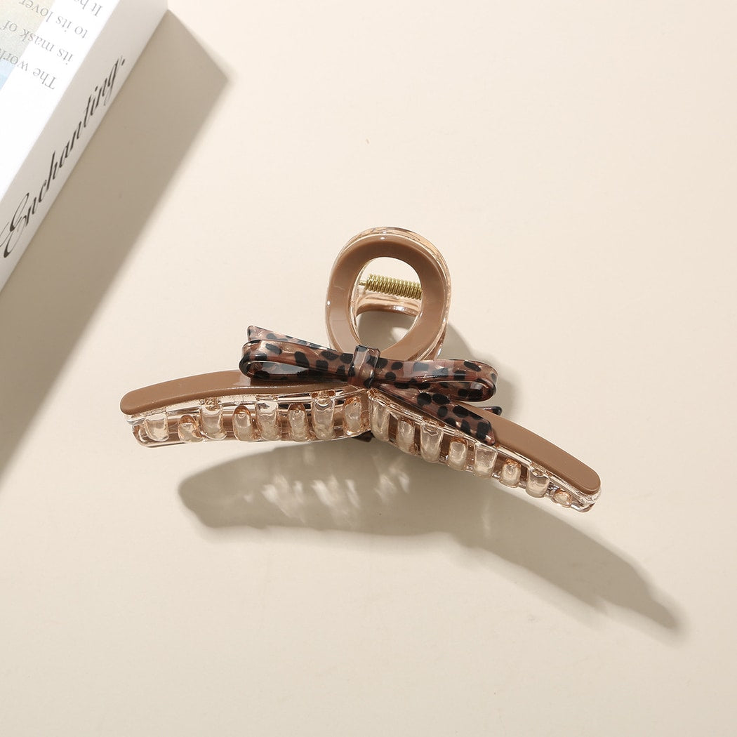 Beau - Leopard Print Bow Detail Acetate Claw Clip