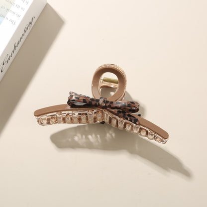 Beau - Leopard Print Bow Detail Acetate Claw Clip