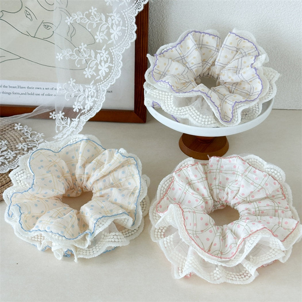 Gifty - Sweet Style Polka Dot Ruffle Lace Scrunchie