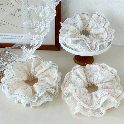 Gifty - Sweet Style Polka Dot Ruffle Lace Scrunchie