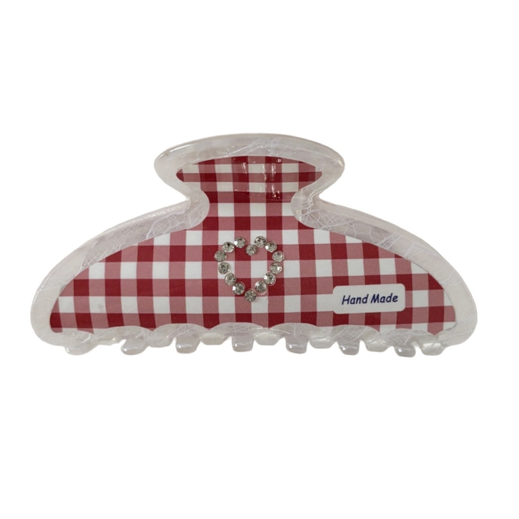 Beau - Clear Edge Gingham Heart Detail Claw Clip