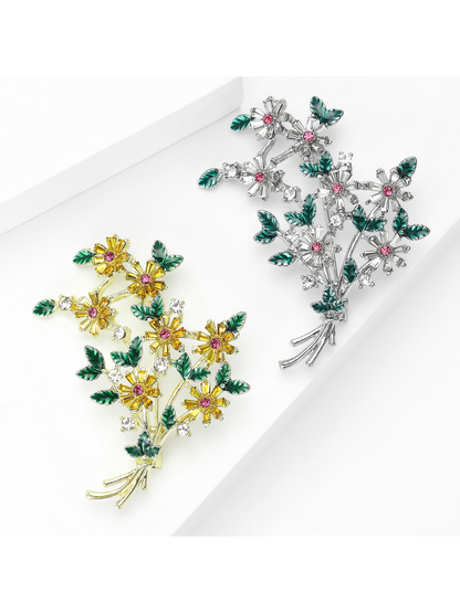 Brovia - Enamel Flower Accent Alloy Brooch Pin