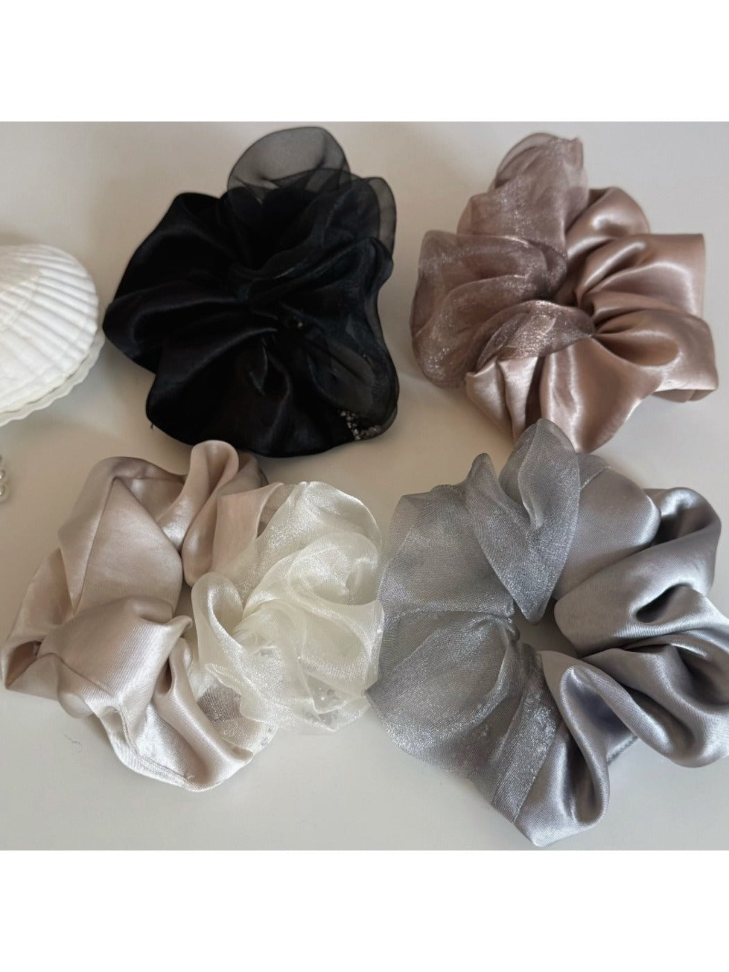 Gifty - Satin Paneled Ruched Scrunchie