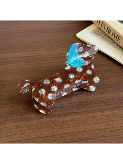 Beau - Polka Dot Dog Shape Acetate Claw Clip