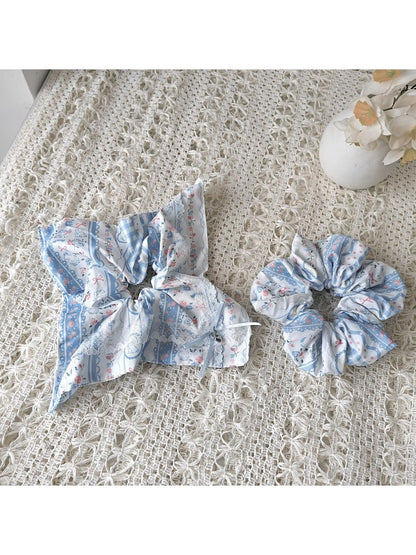 Gifty - Rabbit Print Lace Trim Square Scarf Scrunchie