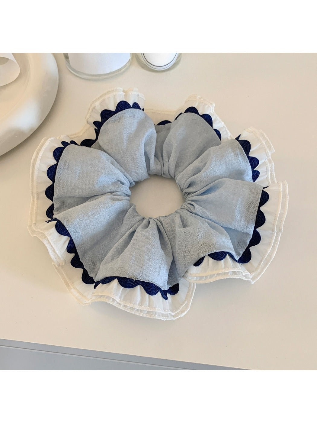 Close-up of Gifty double layer wavy scrunchie showing fabric texture